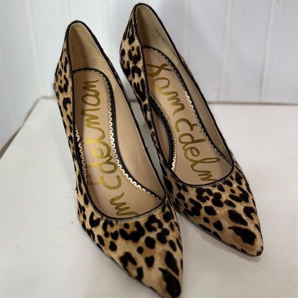 Sam Edelman Margie Leopard Print Heels 6M Real Fur Calf Hair Pointed Toe Classic - Picture 3 of 7